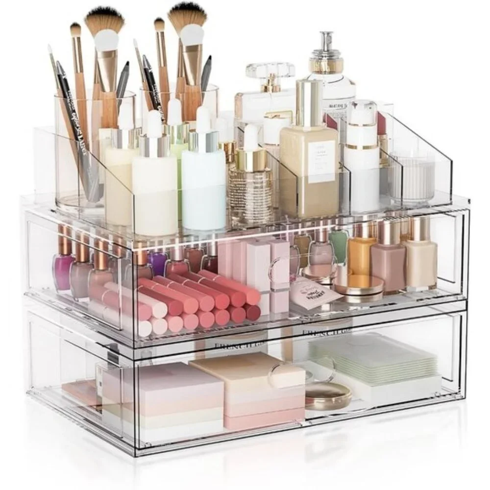 New Clear Stackable Makeup Organizer, 12InW Acrylic Drawer for Vanity & Skincare